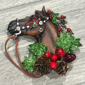 Holiday Horses:”Holly & Ivy” design. Decorated horse Christmas ornament
